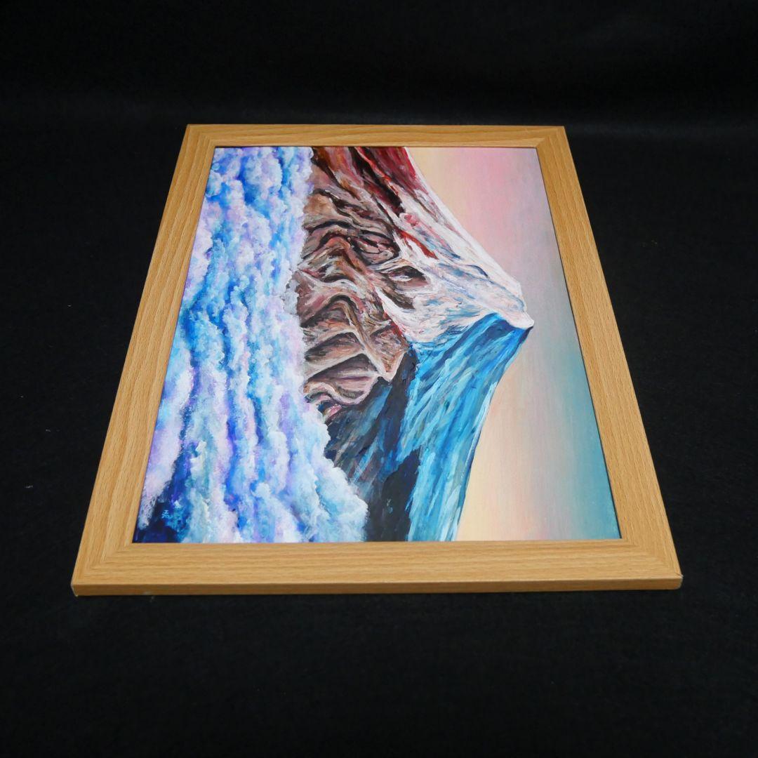 油絵 油彩 油彩画 絵 絵画　【雲海の朝焼けに染まる富士山】