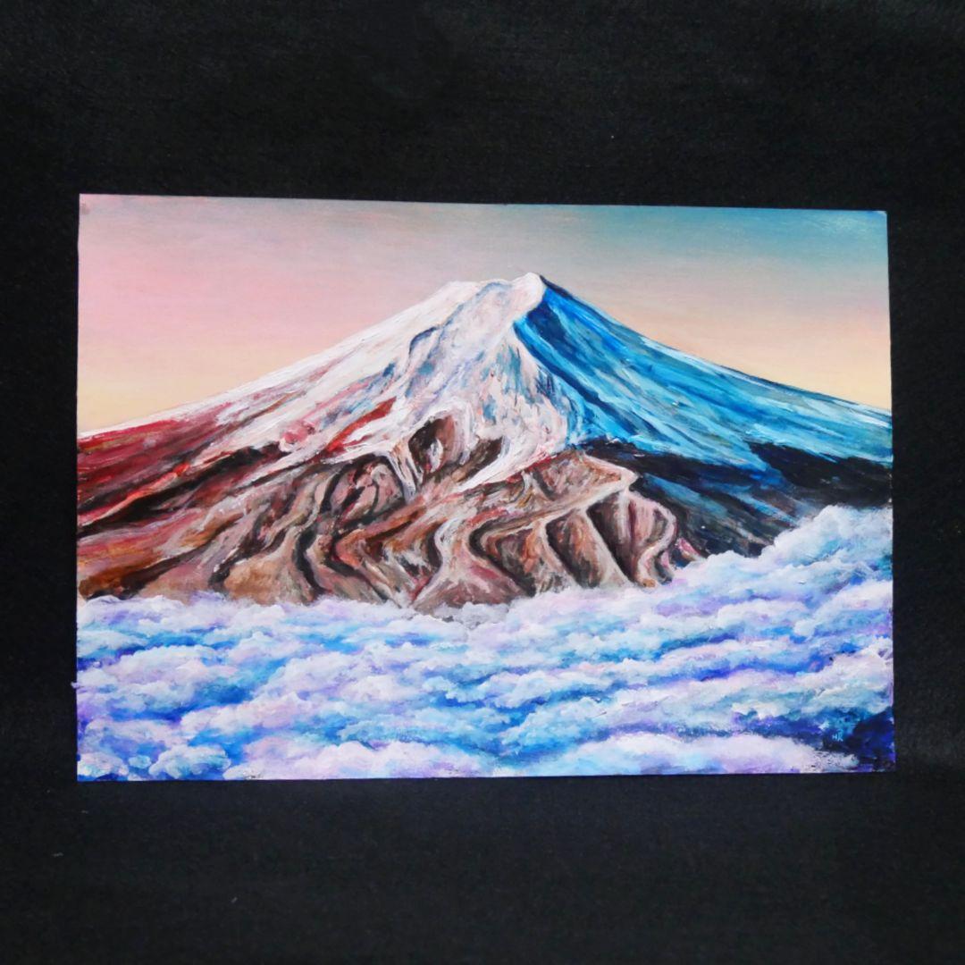 油絵 油彩 油彩画 絵 絵画　【雲海の朝焼けに染まる富士山】