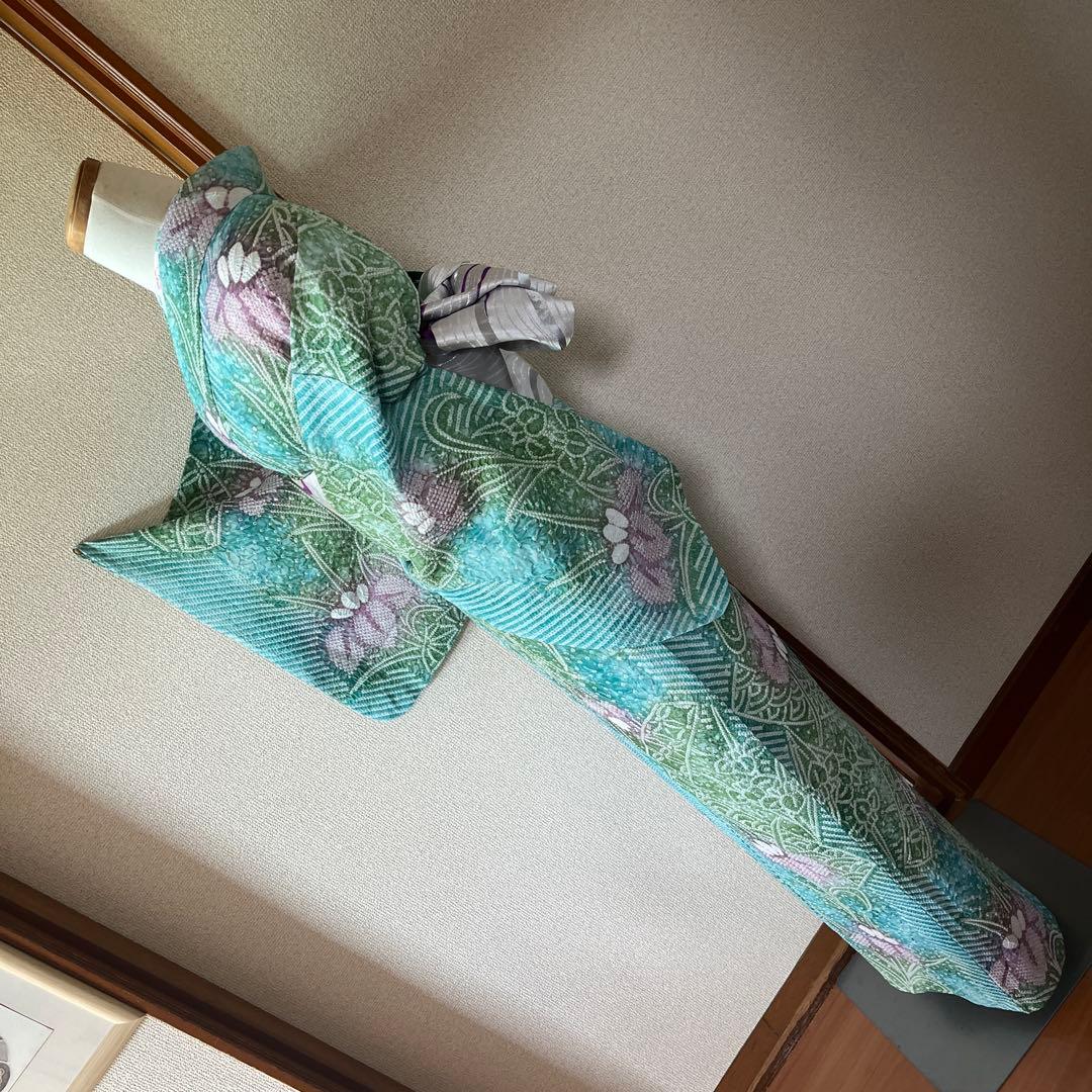 有松絞り　ゆかた単品　浴衣ミントカラー