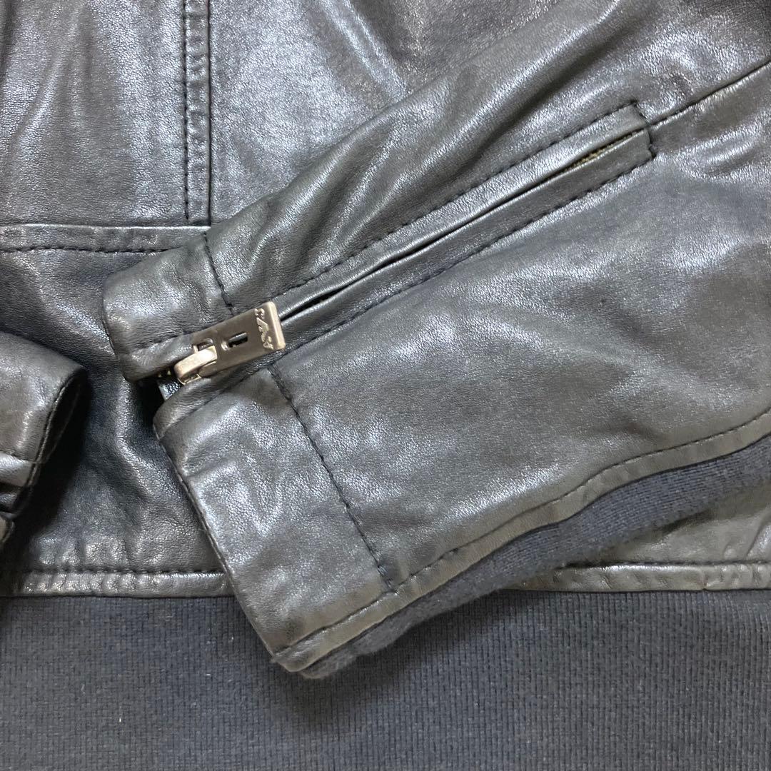 美品 アルマーニジーンズ ニット切替 羊革 ラム レザージャケット ライダース