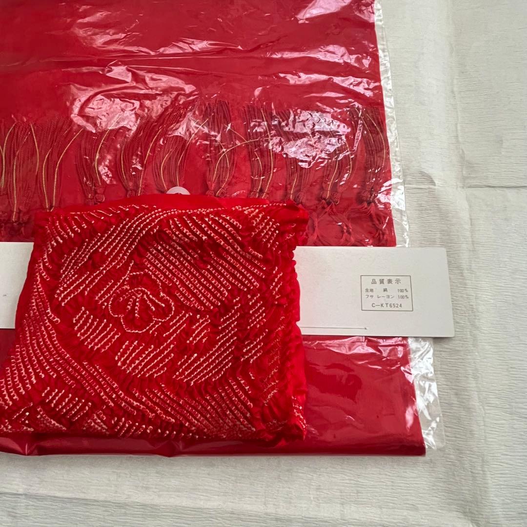 七五三　7歳　四つ身着物正絹　結び帯　草履バッグ　はこせこセット　帯揚げ　しごき