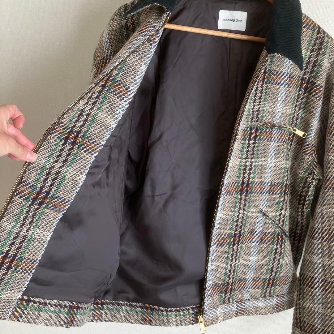 Monkey time　チェック　デザイン　ジャケット　ジップアップ　L