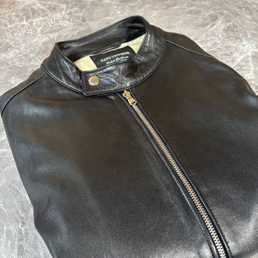 ✨美品✨ナノユニバース シングルライダースジャケット【L】羊革 シープスキン