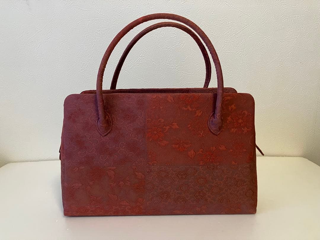 利休バッグ　花唐草模様織地