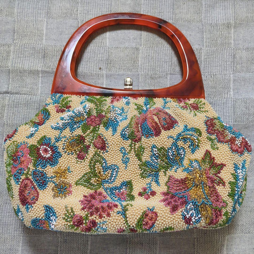 花柄刺繍ビーズバッグ　はしもと