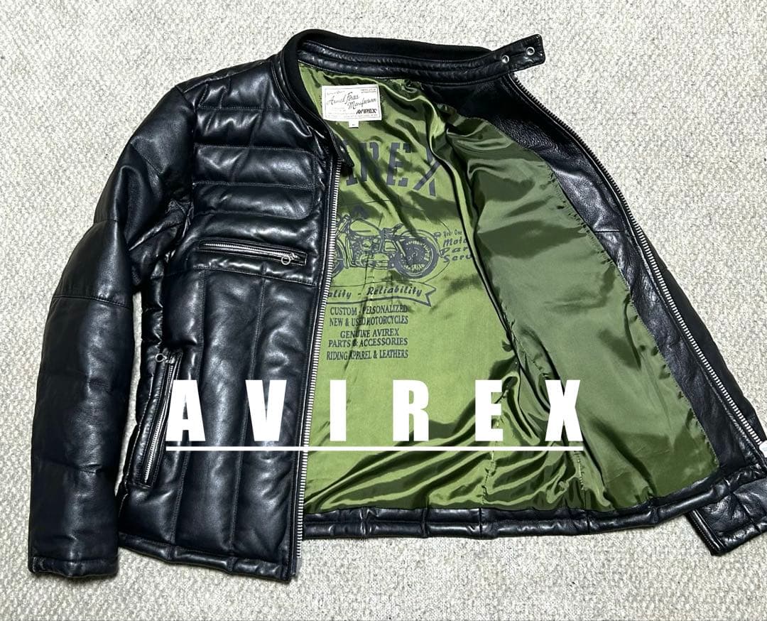 ⑪ AVIREX レザーダウン【M】ライダースTOPGUN◇MA-1 革ジャン