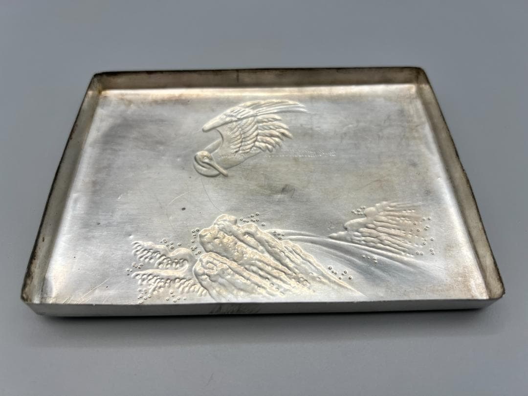 【海】銀製　秀山作　手彫　波鶴図　ケース　小箱　小物入れ　蓋のみ　約117g