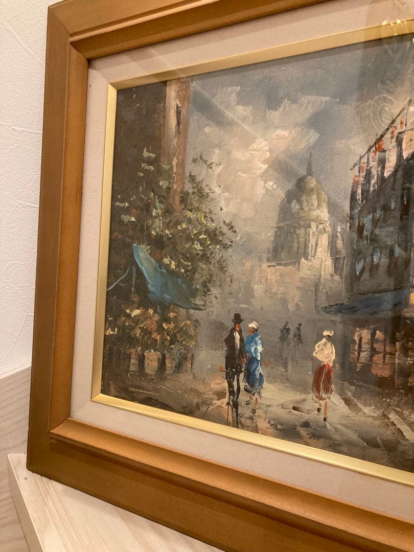 油彩画 街の風景 木製フレーム付きパリー モンマルトルの丘 カーン フランス