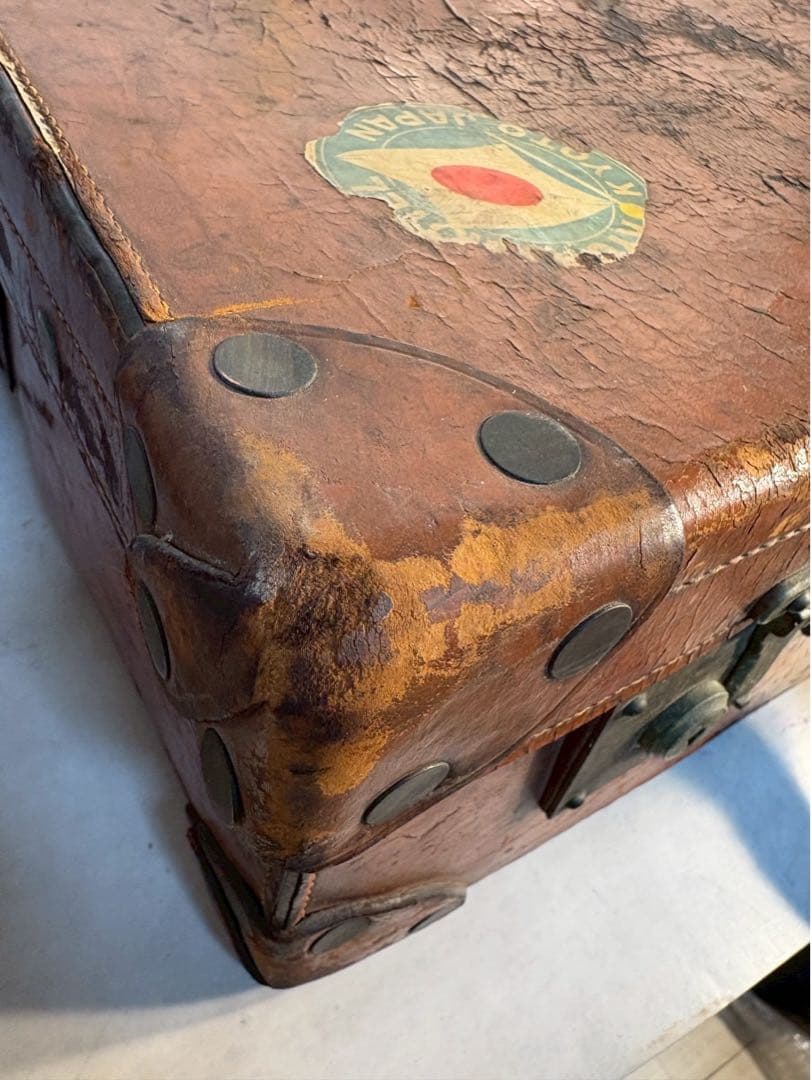 京都ホテル ラゲッジラベル付 1930年代 本革ヴィンテージトランク 昭和レトロ