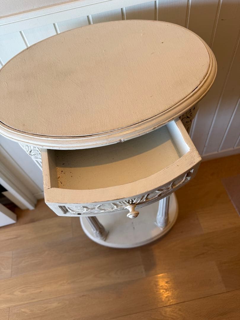 フランスアンティークリペイントクラシックスタイル ホワイトサイドオーバルテーブル