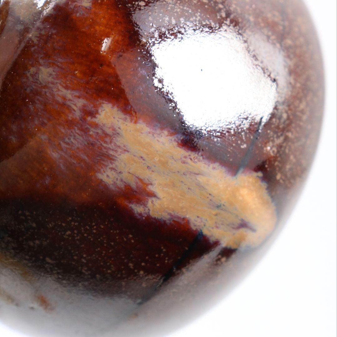 陽炎園 淡海ぜぜ 膳所焼 茄子茶入 仕覆付 茶道具 共箱　V863　N6