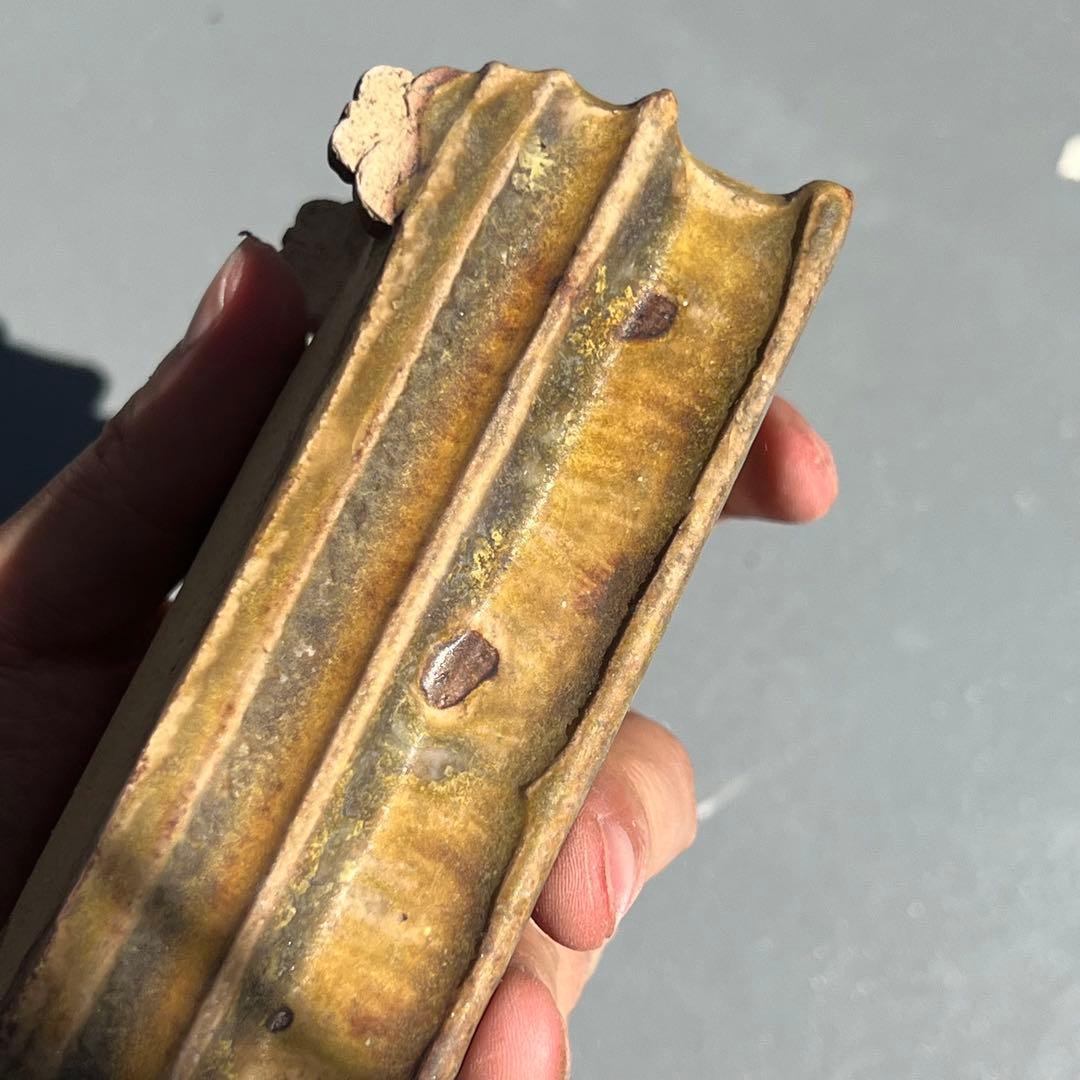 732.日本古鉢 飴釉長方 盆栽鉢 植木鉢 小品盆鉢13.8*7.8*5.2cm