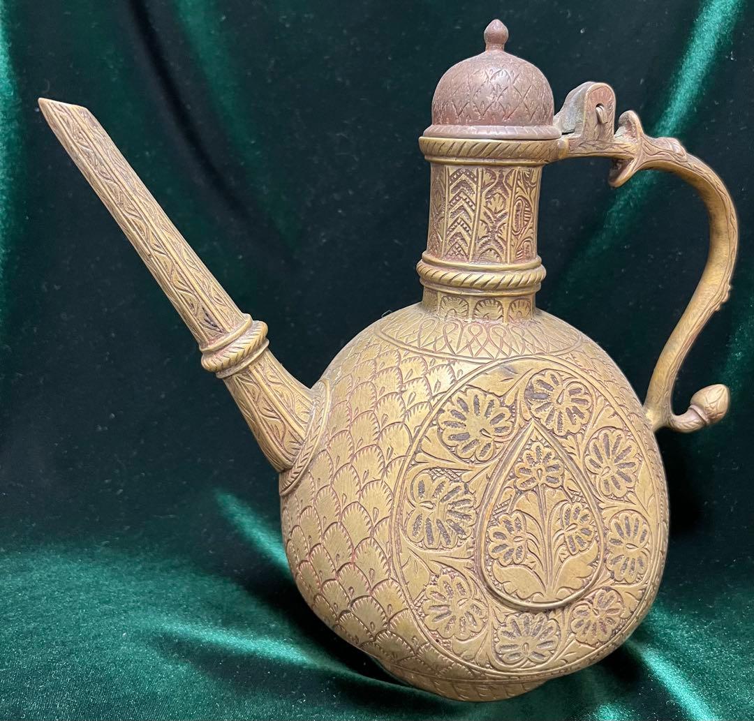 希少外国製古代19世紀ブロンズティーポット骨董現状品のみ25cmx26x11cm