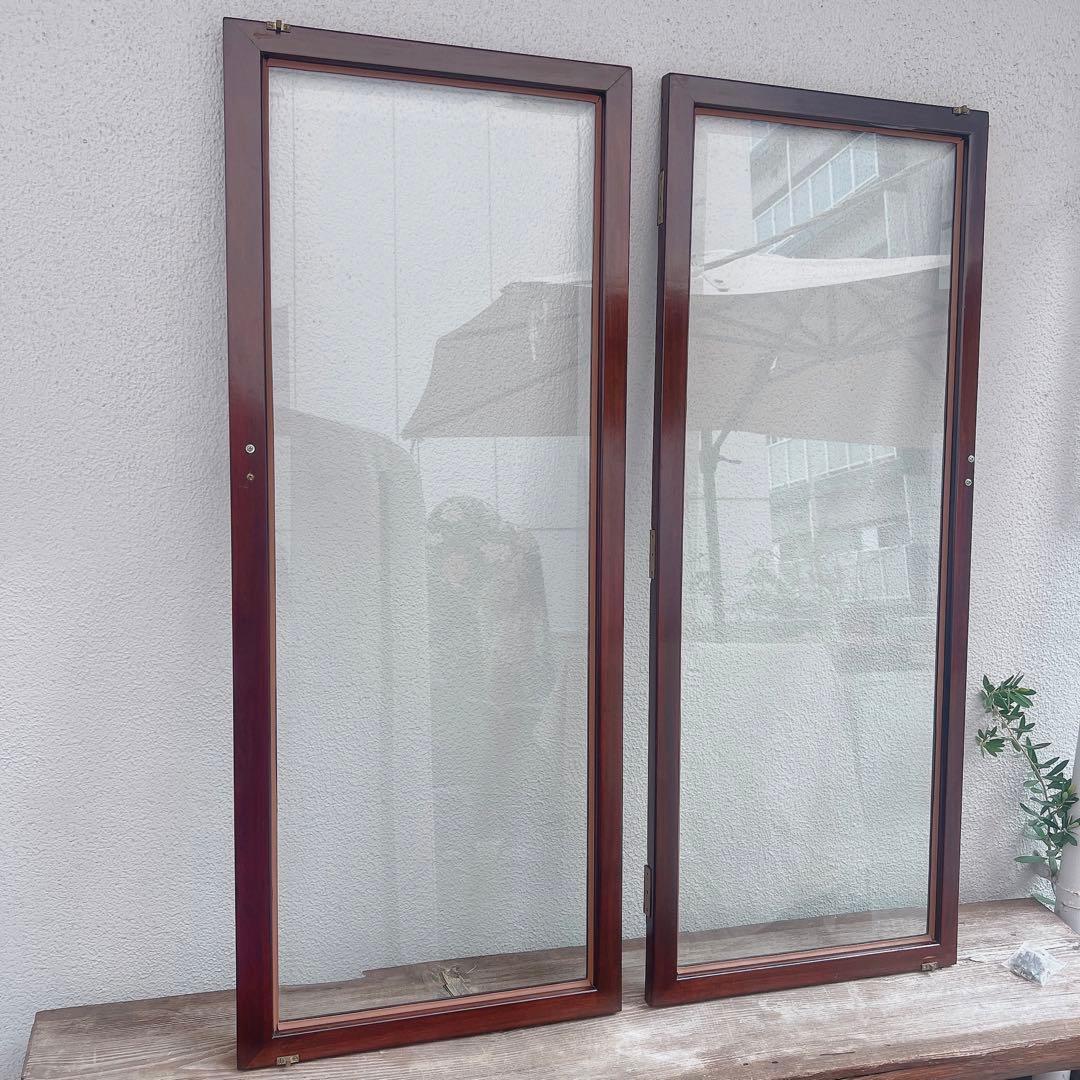 美品　中国の古い装飾扉　ドア　竹模様　木製　観音扉　両面ガラス　建具