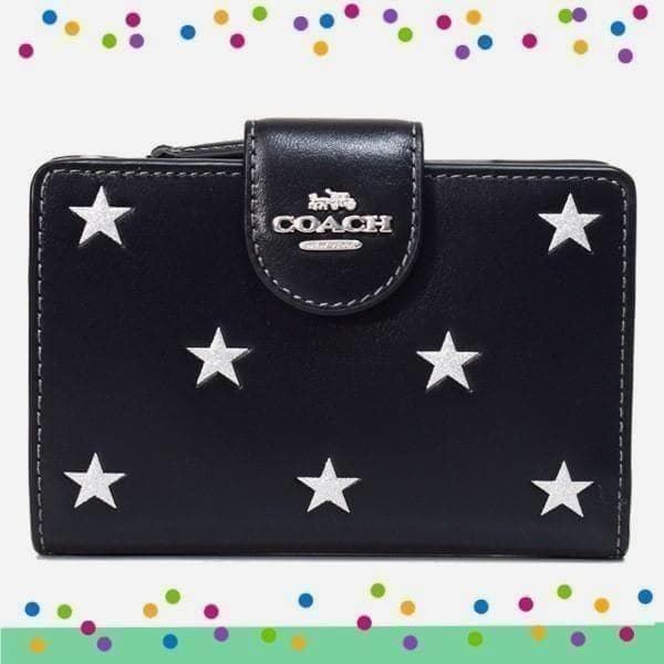COACH コーチリファインドカーフレザー星柄ミディアム二つ折り財布