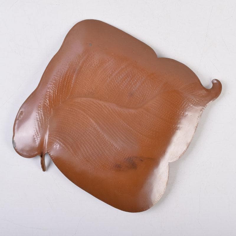 高岡銅器　西村義光作　鋳銅　葉形　盆　共箱　V　8542