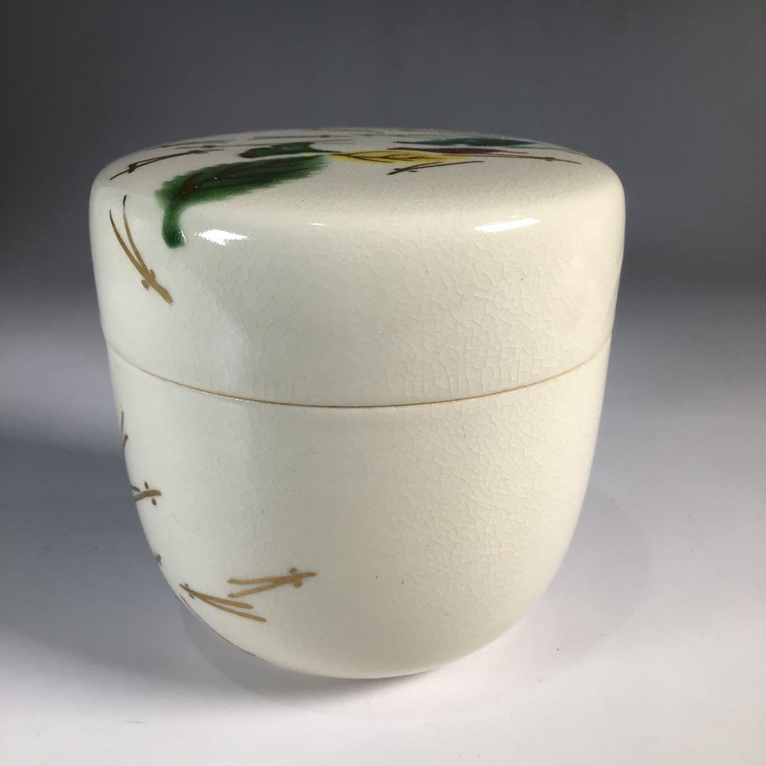 Ｎ６０６　茶器　『妙見窯造』『金彩吹き寄せ絵』『陶製茶入』　共箱　茶道具