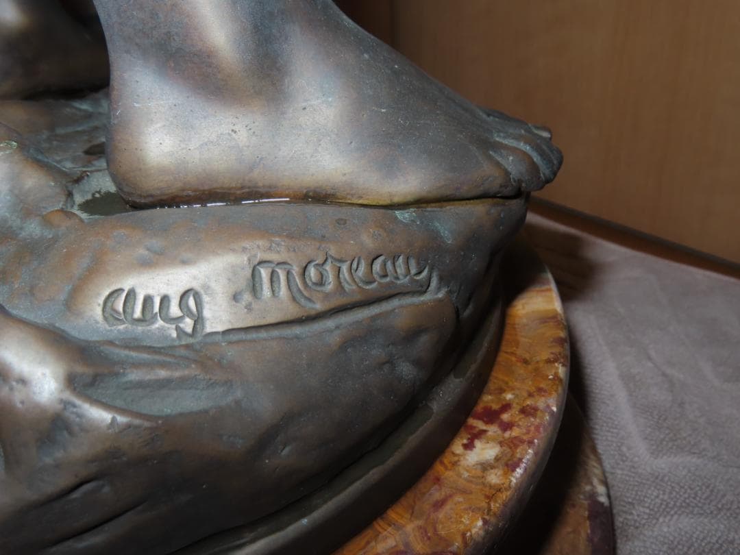 フランス彫刻家オーギュスト・モロー「少年と小鳥」 ブロンズ像　銅像　引き取り限定