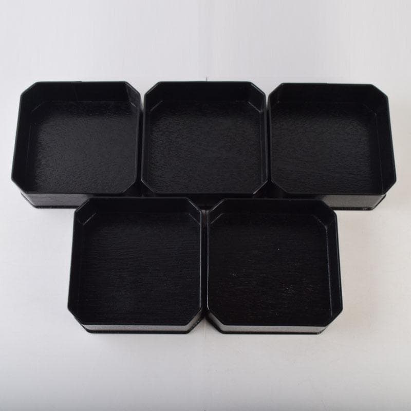 和食器　黒漆　松葉蒔絵　柿合　折曲重箱　5点　C　8573A