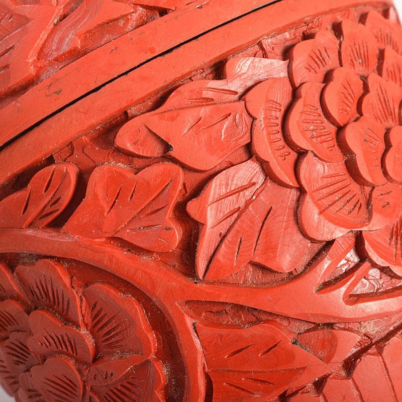 中国　堆朱　牡丹文　茶器　蓋物　棗　V　6434