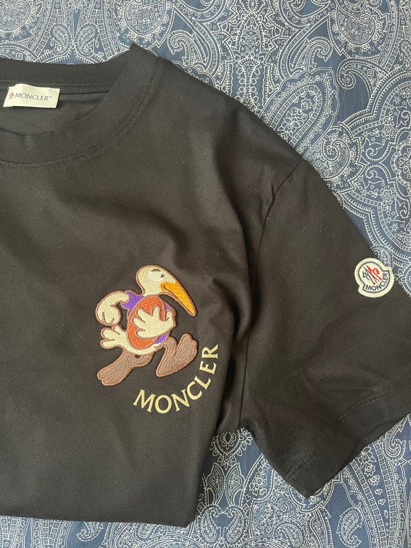 MONCLER 刺繍の鳥 ブラックTシャツ M size