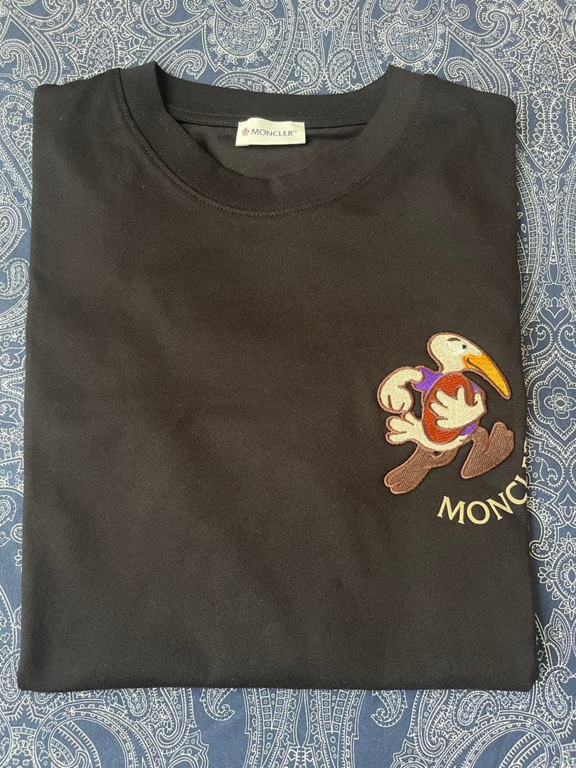 MONCLER 刺繍の鳥 ブラックTシャツ M size