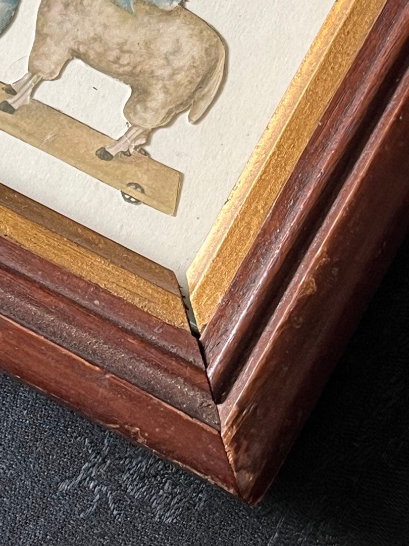 アンティークヴィクトリアンガラスフレーム壁掛け額装飾ペーパードール紙もの