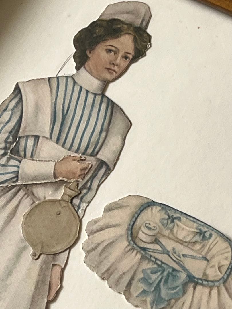 アンティークヴィクトリアンガラスフレーム壁掛け額装飾ペーパードール紙もの