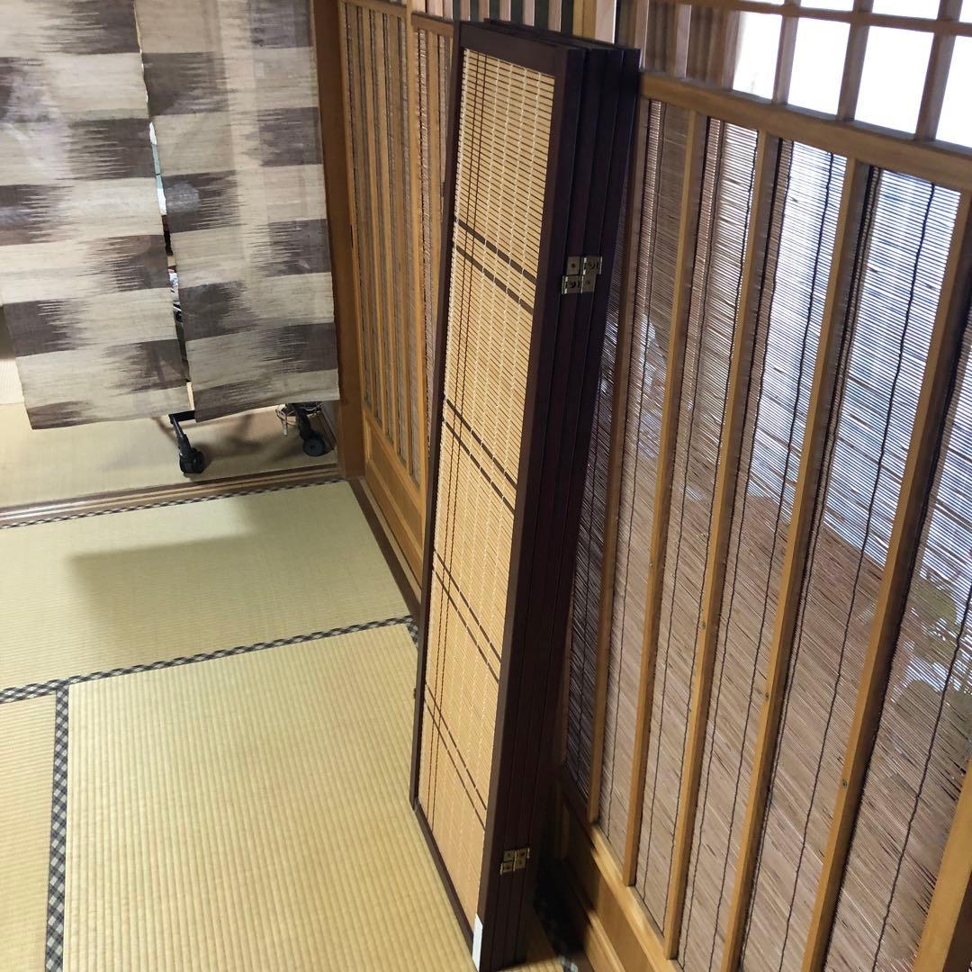木製フレーム竹製パネル　4連パーテーション