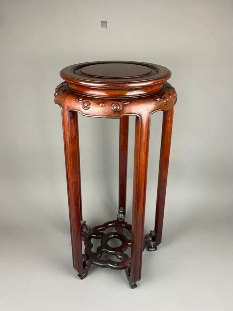 中国古玩 唐木造 高卓花台 五足花台 古唐木 飾台栽台 香炉台 紫檀 花梨 彫刻