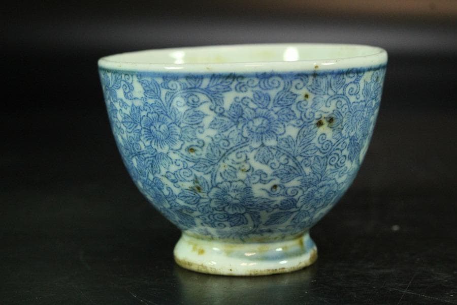 煎茶 染付 碗 五件 時代物(K-LC763)