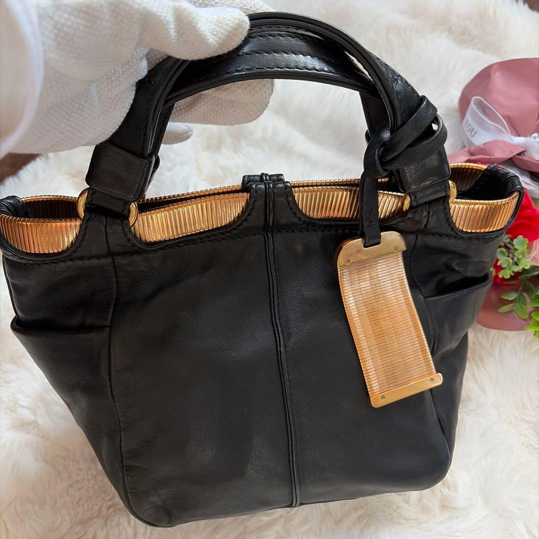 美品 JIMMY CHOO ジミーチュウ ラムスキン ゴールド金具 ハンドバッグ