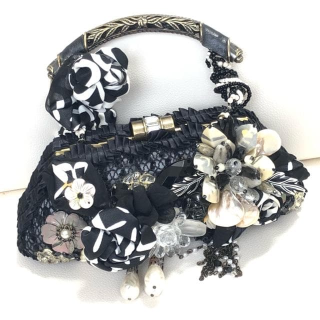 新品未使用★メリーフランシス 豪華ビーズ装飾 パーティーバッグ 黒、白、銀など