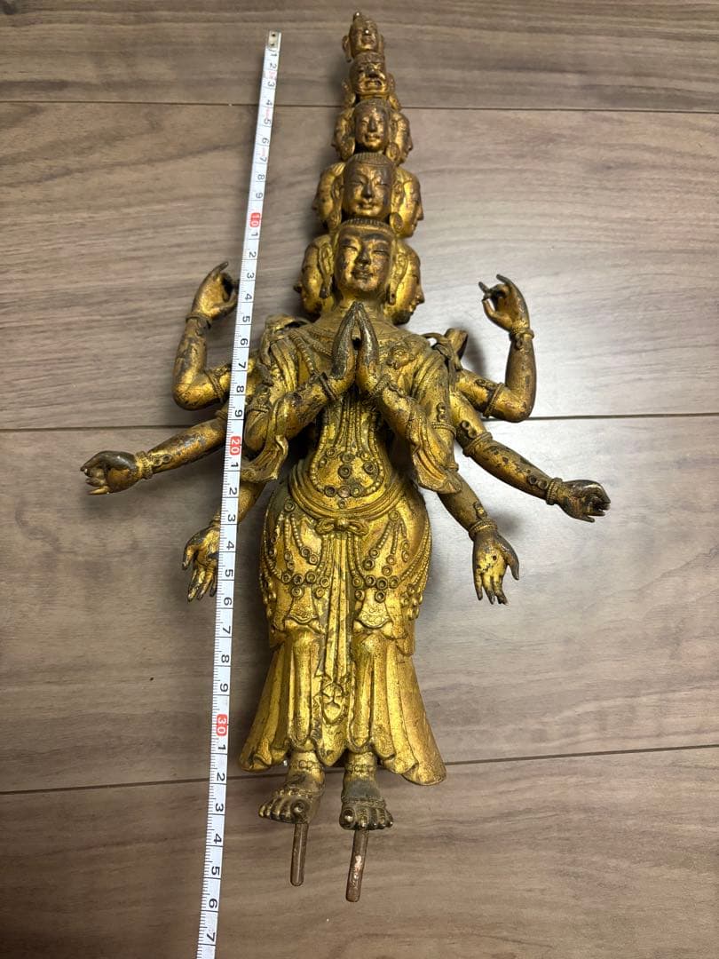 h*k様 八臂十一面塗金観音立像　古銅製 清時代 古董 重約1100克