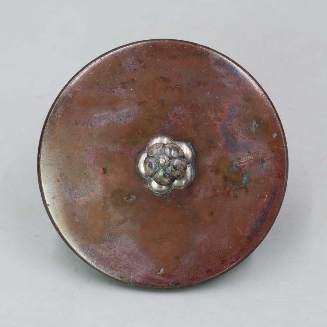 光玉堂 大國寿朗造 銀梅摘 花鳥紋漢詩図鉄瓶 唐銅蓋