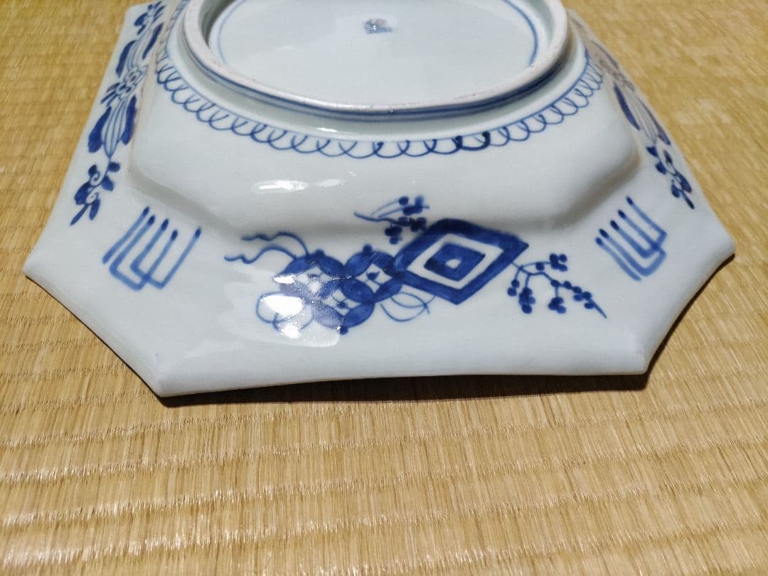 伊万里　青磁　龍虎図　隅切り　四方　大皿（39×33cm）