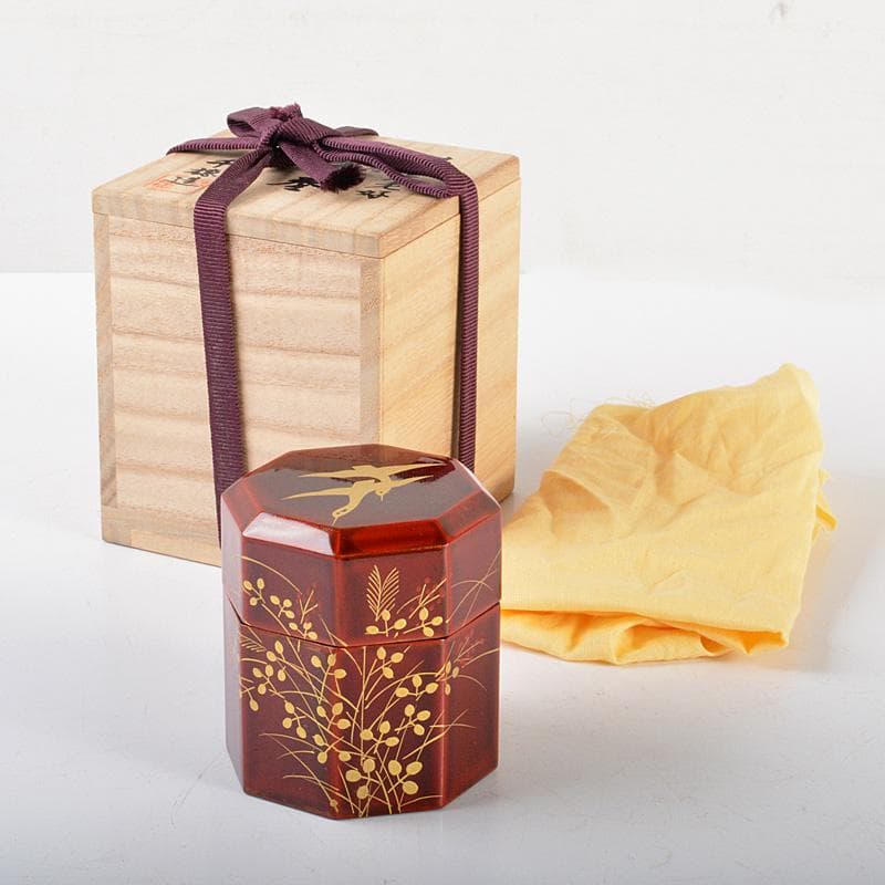 茶道具　塗師　千穂造　井伊大老好　萩に雁蒔絵　八角棗　共箱　V　5864