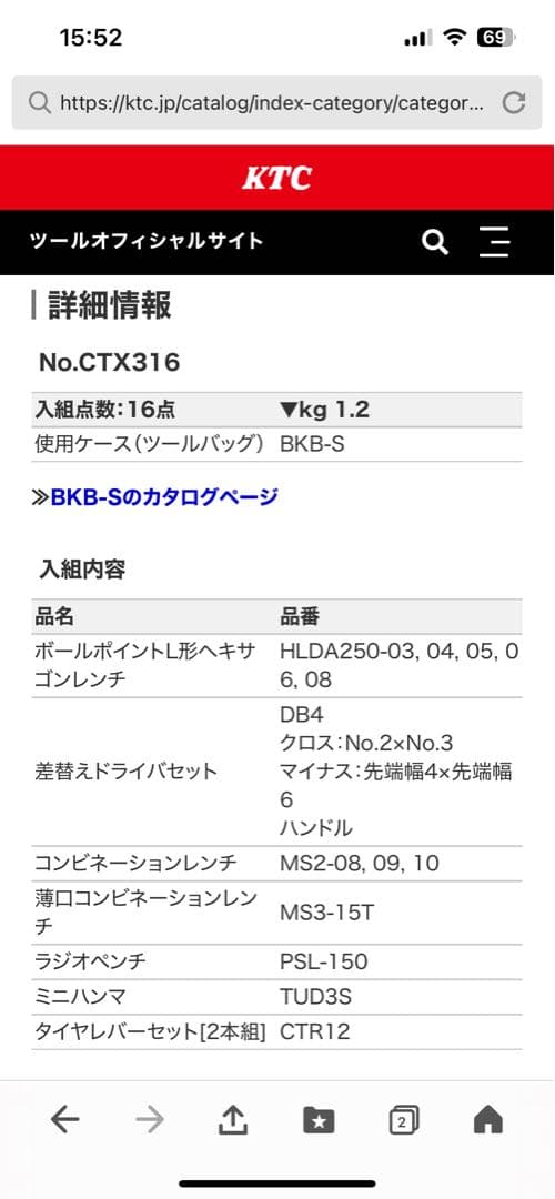 KTC サイクルツールセット16点　CTX316 標準小売価格21,300円