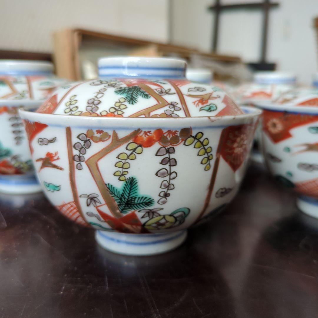 骨董 伊万里 古伊万里 蓋茶碗 色絵 金彩 煮物碗 アンティーク 5つ〜
