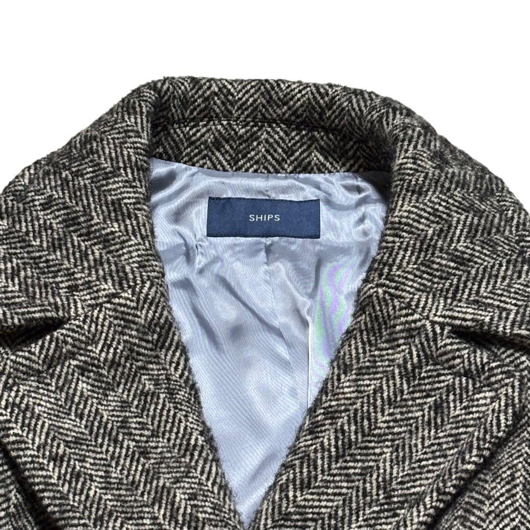 シップス☆ダブルブレストツイードコート ヘリンボーン コクーン ゆったり