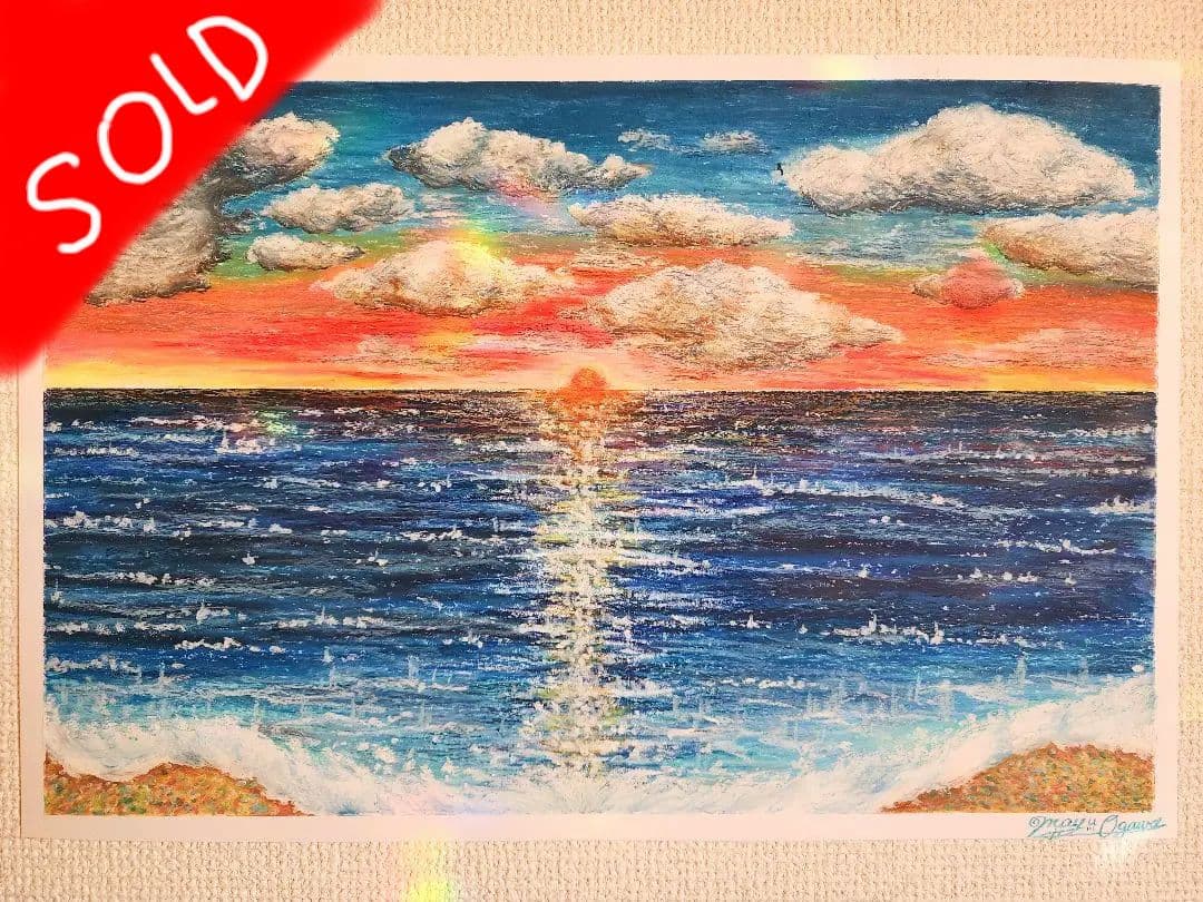 パステル画　風景画　海