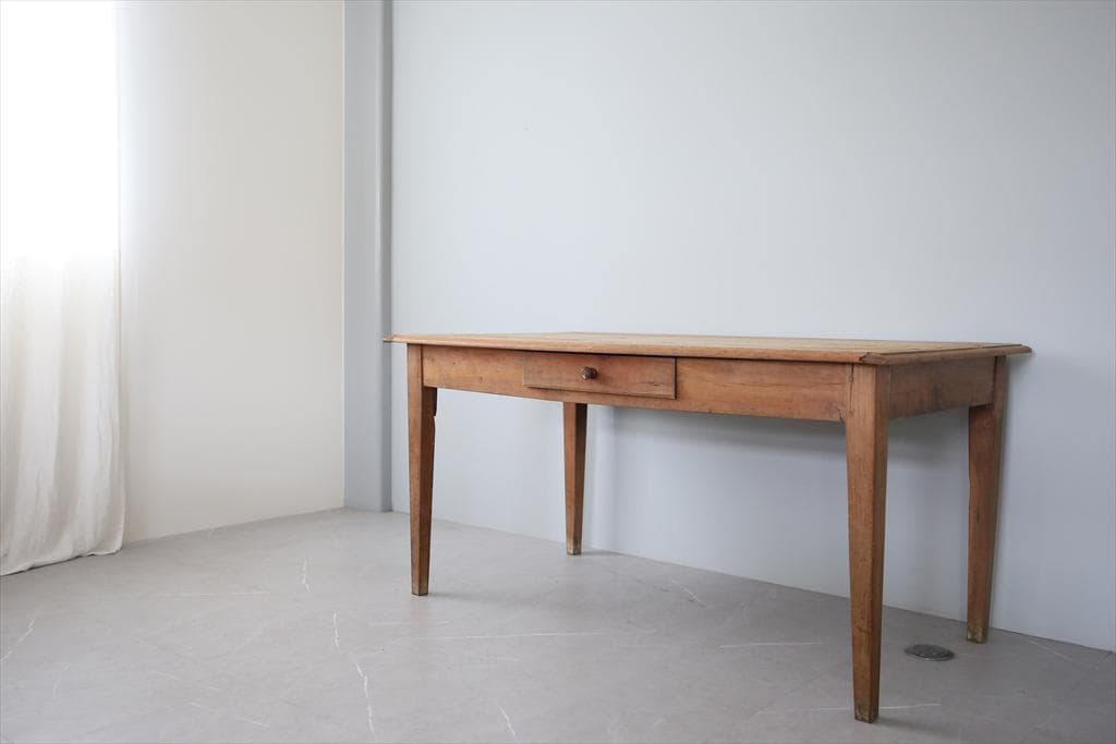 フランスアンティーク木製ダイニングテーブル/机/作業台デスク/飾り棚(88-80