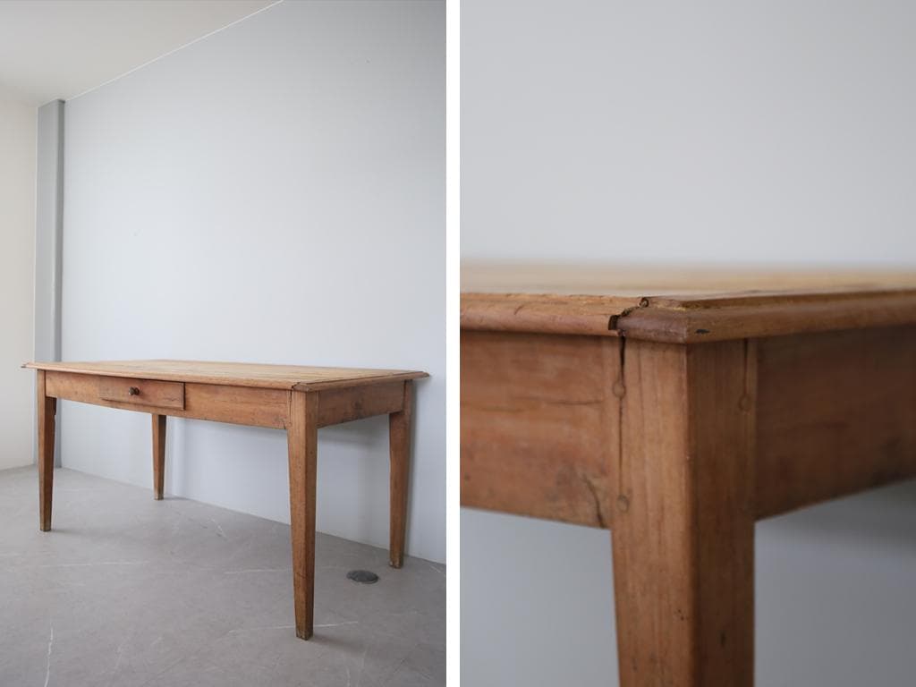 フランスアンティーク木製ダイニングテーブル/机/作業台デスク/飾り棚(88-80