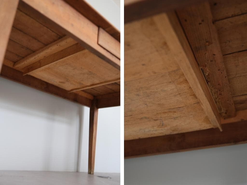 フランスアンティーク木製ダイニングテーブル/机/作業台デスク/飾り棚(88-80