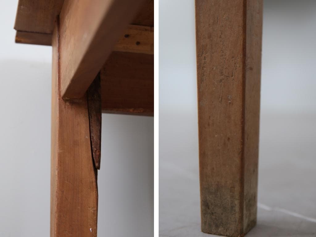 フランスアンティーク木製ダイニングテーブル/机/作業台デスク/飾り棚(88-80