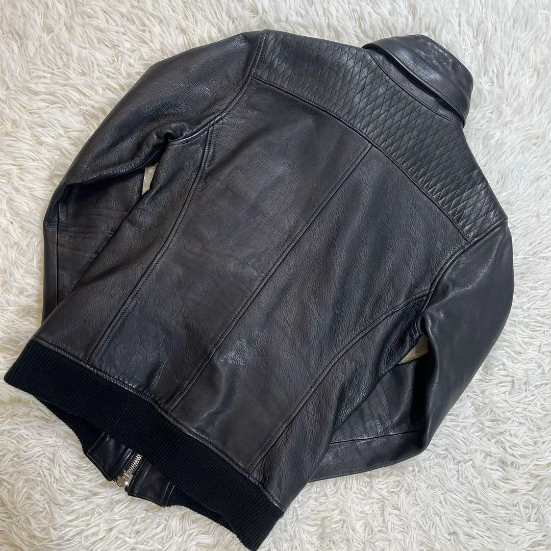 【美品】AKM レザージャケット　牛革　ブラック　S 日本製　裏地カモ