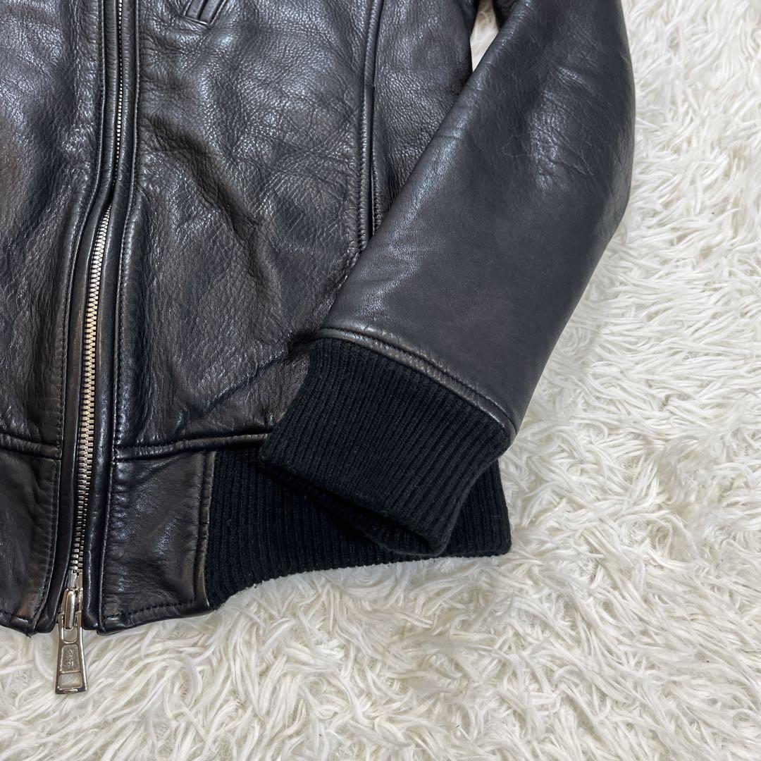 【美品】AKM レザージャケット　牛革　ブラック　S 日本製　裏地カモ