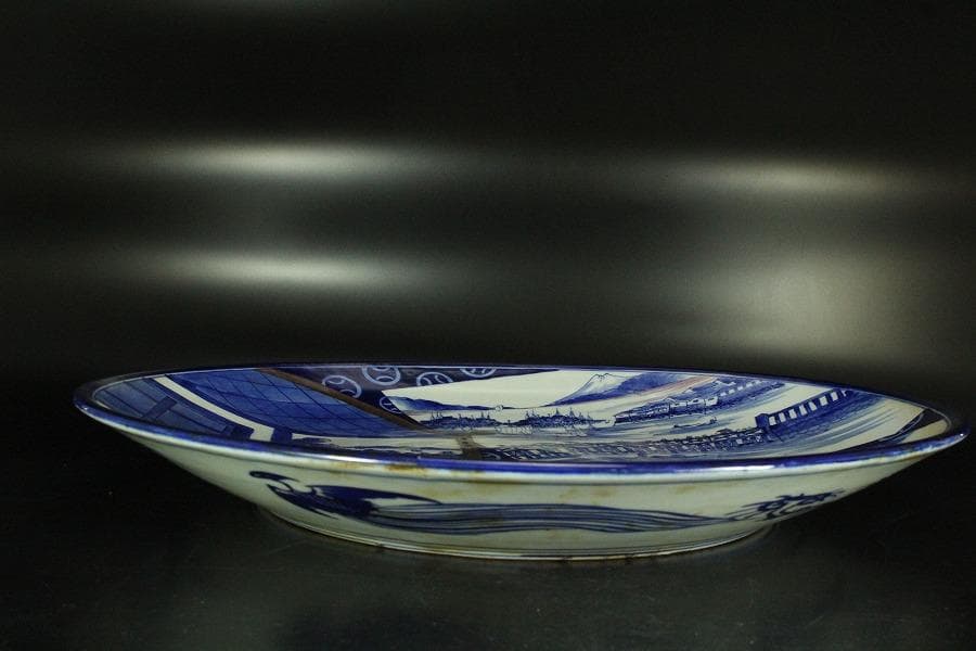 染付 明治 大正時代 大皿 文明開化 風景画 希少(K-YC476)