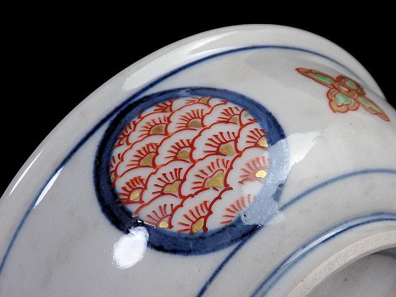 大聖寺伊万里　金襴手　窓絵　花鳥紋の図　春寒鉢　膾皿　５客　C770AS-CZt