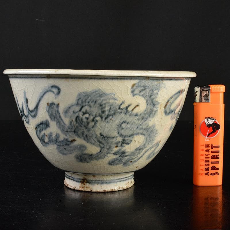 九谷焼　古九谷　染付　神獣文　鉢　時代箱付　V　R7217